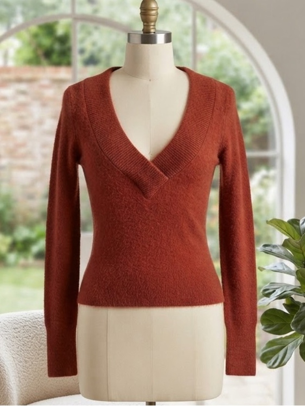 Out From Under For Urban Outfitters Cozy V-Neck Terracotta Top Fall NWT Small